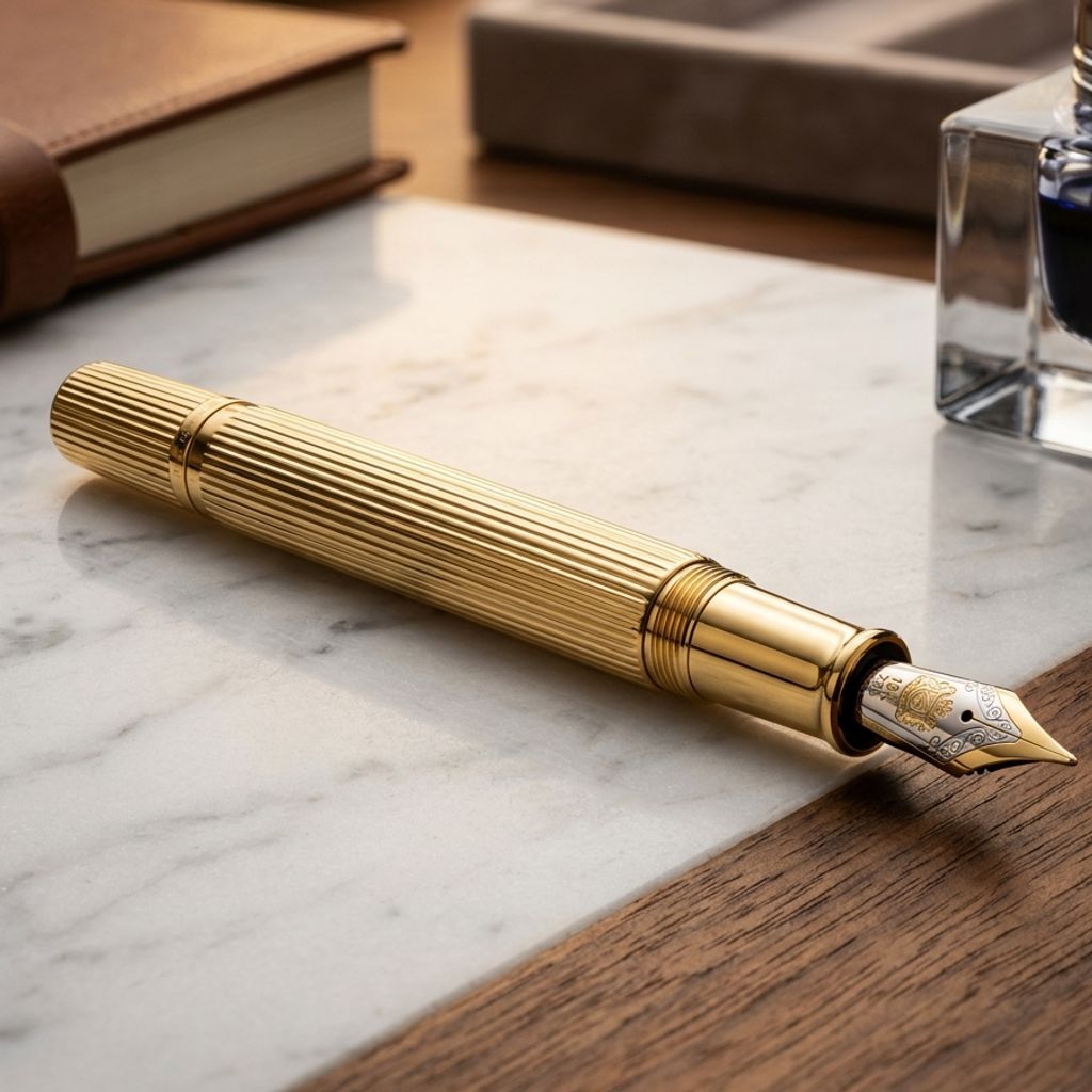 Penlisse Solid Brass Fluted Desk Pen Rest & Paperweight