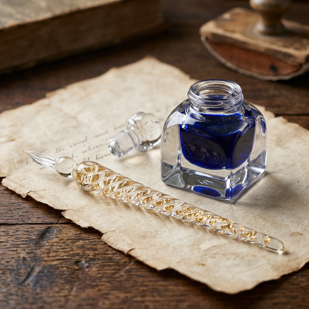 Penlisse Venetian Hand-Blown Murano Glass Dip Pen Suite