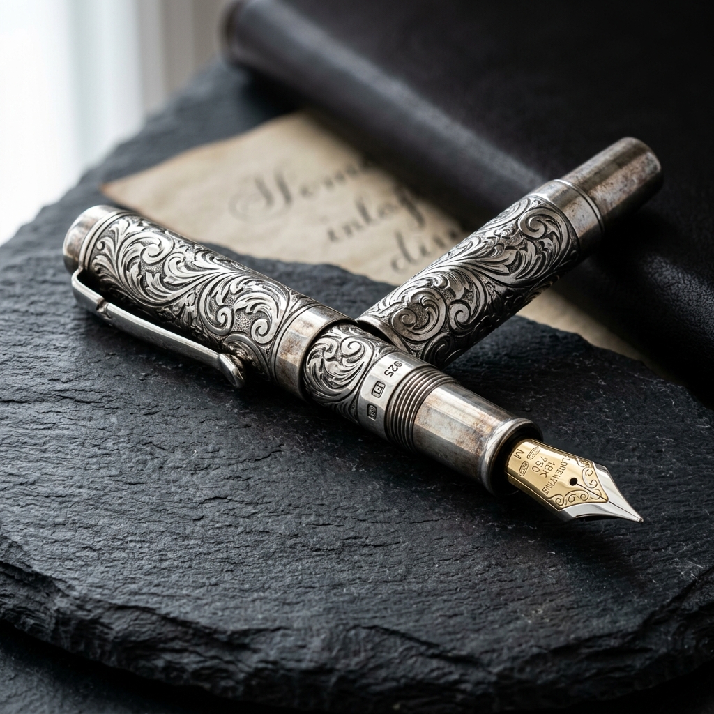 Penlisse Florentine Solid Sterling Silver Fountain Pen